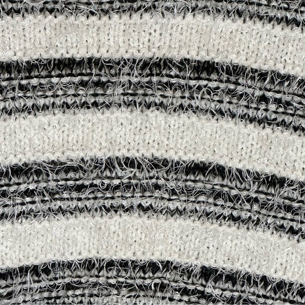 Calvin Klein Cropped Black and White Striped Eyelash Open Front Cardigan Sweater - Picture 5 of 6